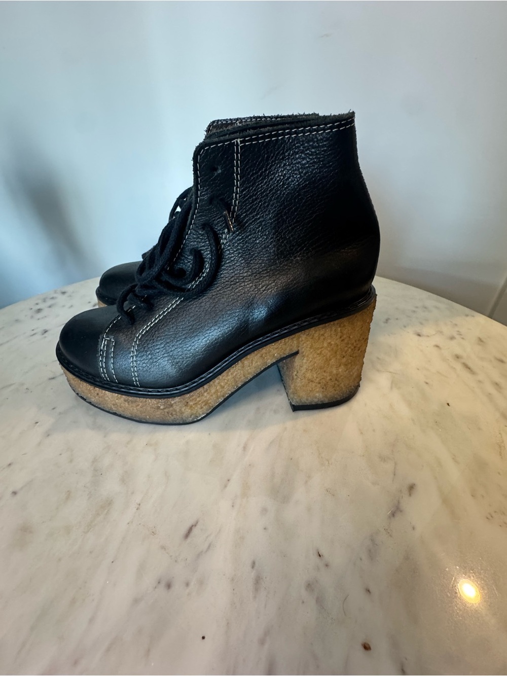 KA Black Leather Platform Lace-Up Ankle Boots - Classic Chic
